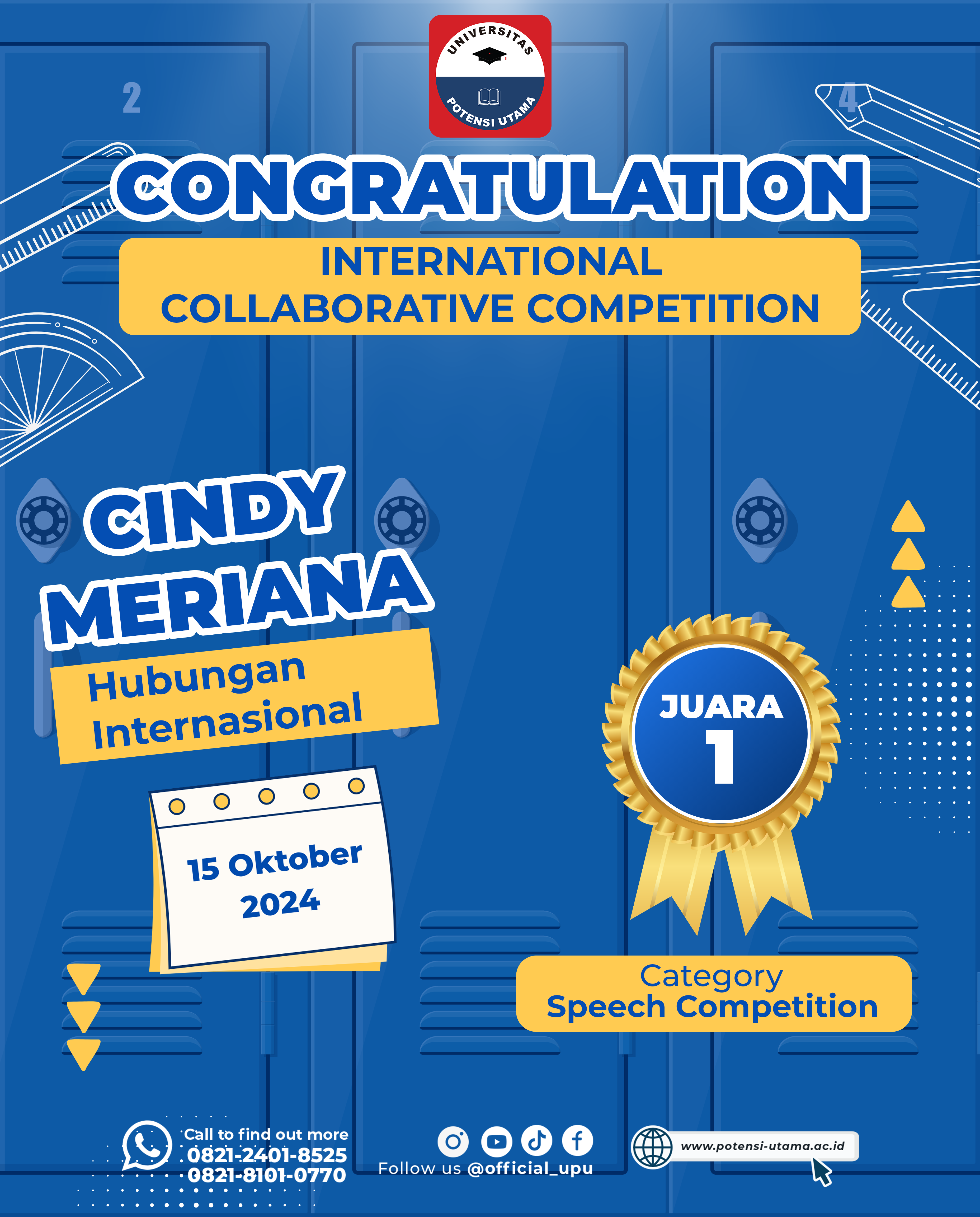 Kembali Ukir Prestasi! Mahasiswi Hubungan Internasional Raih Juara 1 Speech dan Juara 3 Drama di National Collaboration Competition (NCC) Oktober 2024