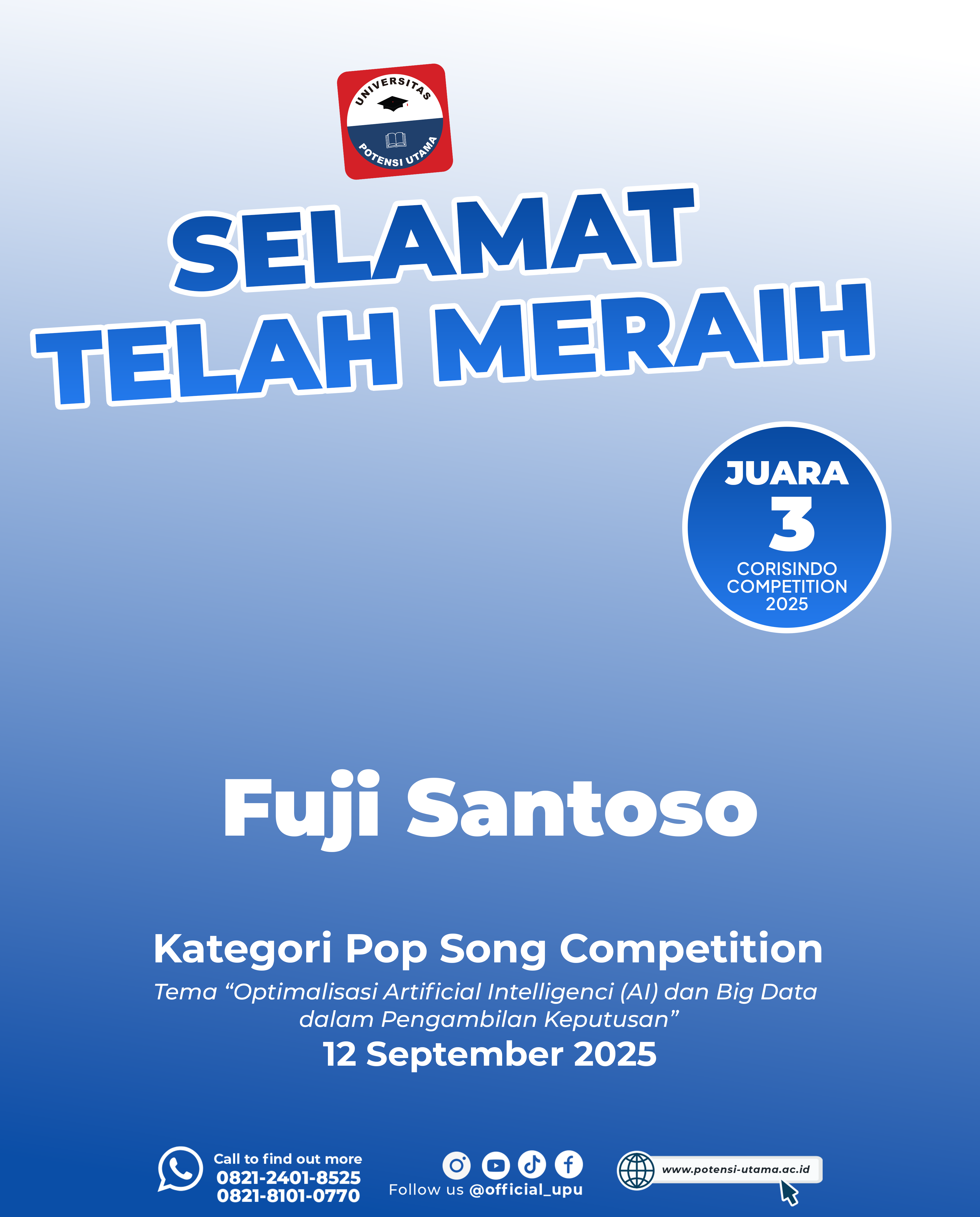 Double Prestasi! Mahasiswa Hubungan Internasional Raih Juara Pop Song Competition dan Poster Competition di CORISINDO 2025
